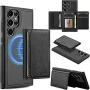 [GoshukunTech] for Samsung Galaxy S25 Ultra 5G Wallet Case with Card Holder,for Samsung S25 Ultra Magnetic Case[Detachable Card Pocket] Leather Flip Cover[Support Magsafe or Wireless Charging]-Black