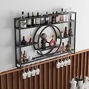 LED Floating Bar Shelves Wall Mounted Wine Rack with Glass Holder Display Shelf Mini Bar for Home Kitchen Living Room Wall Cabinet Dini
