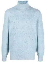 Brunello Cucinelli Mens Cashmere Marled Light Blue Turtleneck Sweater