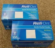 2 ReliOn Alcohol Swabs Sterile Isopropyl 70% Mobile Tablet Screen Wipes 200 pads