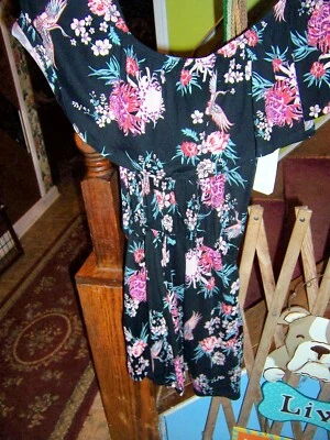 NWT ALMOST FAMOUS Black Print Off-Shoulder Ruffled Romper - SIZE JRS. LARGE