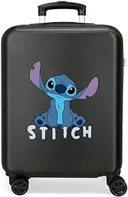 Joumma Disney Stitch Cute Cabin Suitcase Black 38 x 55 x 20 cm Rigid ABS Combination Lock Side 35L 2 kg 4 Double Wheels Luggage Hand Luggage, Black/White, Cabin Suitcase, Black/White, Cabin Suitcase