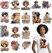 Shejdgart Dtf Transfers Ready to Press - 16 Pcs Praying Black Women Iron on Patches for T-Shirts, African American Black Girls Heat Transfer Vinyl Stickers, Juneteenth Iron on Decals for Clothes Bags
