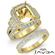 Diamond Engagement Ring Cushion Pave Bridal Set Semi Mount 18k Gold Yellow 3.9Ct