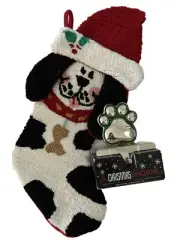 Dog Christmas Stocking Santa Hat Floppy Ears Punch Loop Embroidery AND Holder