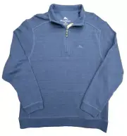 Tommy Bahama Fleece Sweater Mens SMall Dockside Blue Solid Marlin Logo $118