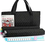 Mose Cafolo~ American Mahjong Set - Black Paisley Soft Bag - 166 White Engraved Tiles, 4 All-in-One Rack/Pushers Western Mah Jongg Game Set