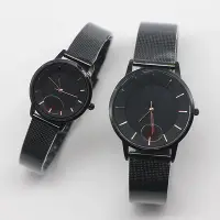 在飛比找Yahoo!奇摩拍賣優惠-黑色鋼絲帶超薄防水正韓時尚d款式w 男女對錶 休閒石英錶 復