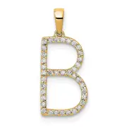 14K Yellow Gold Real Diamond Letter B Initial Pendant