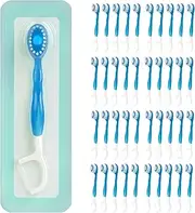 Disposable Mini Travel Toothbrushes, 5-in-1 Pre-Pasted Mini-Brush+Floss+Pick+Tongue Scraper, Prepasted On The Go Toothbrush for Travel, Portable Toothbrush with Freshening Bead, Coolmint, 40 Count