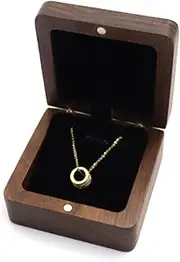DSHOM Natural Walnut Wooden Necklace Gift Box Pendant Storage Case Jewelry Display Box for Anniversary Propose Christmas