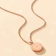 Roman Numerals Sundial Necklace in Rose Gold Plated Titanium with Genuine 0.01ct Diamond