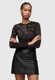 All Saints Womens Ziggy Print Top Long Sleeve Katlyn Viscose Slim T-shirt Tee