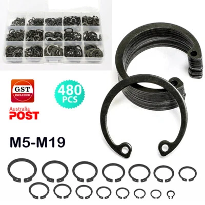 480pcs C-Clips Snap Ring Heavy Duty Retaining Set Assortment Black Ring 15 Size