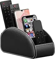 Remote Control Holder with 5 Compartments,Pu Leather Office Organization Storage Caddy Box for Tv Remote,Heater Controllers,Media Player,Office Supplies,Makeup Brush (Black)