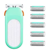 Razors For Women 6 Refills 3 Blades Shaver For Face Legs Bikini Area, Comfort Glid, Green