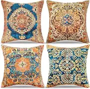 Boho Decorative 40x40 Linen Square Abstract Throw Pillowcase - Yellow Geometric Tapestry Cushion Cover for Sofa, Bedroom, Garden Decor