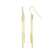 14K Yellow Gold Shiny And Diamond Cut Cylinders On Chain Drop Earrings
