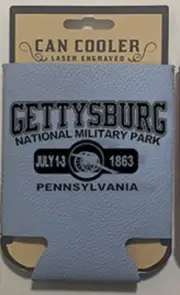 Gettysburg National Military Park Laser Engraved Can Cooler Light Blue Leather