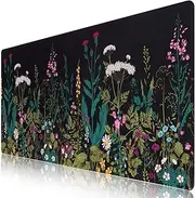 iCasso Extended Gaming Mouse Pad (35.4x15.7 in), Desk Mat, Large Stable Rubber Base Mousepad with Stitched Edges, Keyboard Mouse Mat Desk Pad for Work, Game, Office, Home - Weeds