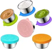 6Pcs Reusable Salad Container Set, Stainless Steel Small Containers with Lids, Leakproof Dipping Sauce Cups, 1.7 oz, Perfect for Lunch, Picnic, Travel