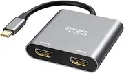 USB C Dual HDMI Adapter 4K, USB C to HDMI Dual Monitor Adapter 2 HDMI Hub Converter for Dell HP Surface Lenovo MacBook Type C Laptops