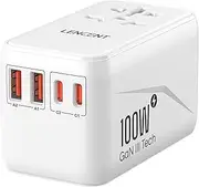 LENCENT Universal Travel Adapter, 100W GaN3 International Adaptor with 2 QC4.0 USB-A+2 PD3.0 Type-C PPS Fast Charging, Worldwide Wall Charger for Phone, Laptop, Plug Adapter USA/UK/EU/AU
