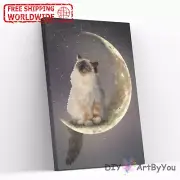 Paint By Numbers Kit Moon Cat Animal Kids Brush DIY Framed Art Beginner Draw Oil
