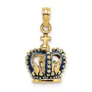 14k Yellow Gold 3-D w/ Blue Enamel Crown Charm