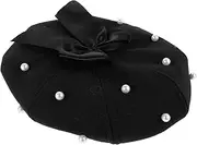 [SAFIGLE] Women Beret Pearl Elegant French Style Beret Beanie Cap Retro Beret Hat with Pearl and Bowknot Octagonal Cap for All Seasons
