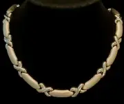 NAPIER Vintage Necklace In Silver Tone Base with Shiny Xs & Matte Finish Bars