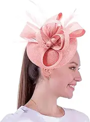 [Coolwife] Womens Fascinators Beaded Fake Sinamay Hat Feather Pillbox Derby Tea Party Church Hat