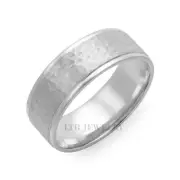 MENS 14K SOLID WHITE GOLD HAMMERED FINISH WEDDING BANDS RINGS 8MM