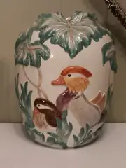 FRITZ AND FLOYD VASE MANDARIN MARSH EARTHENWARE 10" VINTAGE 1989 RARE