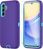 [Qinmay] Phone Case for Samsung Galaxy A35 5G Case with HD Screen Protector, Heavy Duty Shockproof & Dropproof 3-Layer Cover Phone Case for Galaxy A35 (PurpleSkyBlue)
