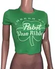 Green Pabst Blue Ribbon Beer Forever 21 Bling St Patrick’s Day Baby Tee Crop