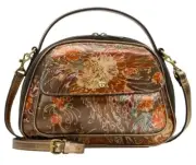 Patricia Nash Marta Top Handle Leather Crossbody Bag-Antique Bronze Floral-NWT