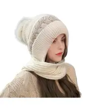NWT Andrea’s Deals Braided Beanie Hat & Scarf One Piece Beige