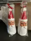 Vintage 2 Pcs Santa Clause Head Wax Candles 8 in Decor Tapered Cone Candles