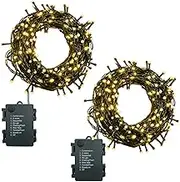 Fairy Lights Battery 2 Pieces 50 LEDs 5 m LED Fairy Lights Outdoor and Indoor with Timer, 8 Modes Fairy Lights Battery Operated for Christmas, Garden, Parties, Green Cable, Waterproof, Warm White