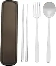 1 Set Stainless Steel Reusable Cutlery Fork Spoon Chopsticks with Storage Case Ergonomic Design for for Adults Parties Camping
