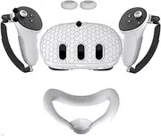 Rokeblau VR Accessories for Meta Quest 3, VR Accessories Set Including Controllers Cover and Headset Cover and Face Cover and Rocker Cover, Soft and Comfy Silicone Material for Q3 VR Headset (White)