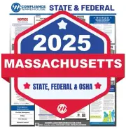 2025 Massachusetts MA State/Fed Labor Law In 1 Compliance Poster Paper/Laminated