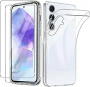 Case for Samsung Galaxy A55 + [2 Pack] Screen Protector, Electro-weideworld Ultra Thin Shockproof Soft Silicone TPU Clear Phone Case Cover for Samsung Galaxy A55