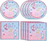 40PCS Gender Reveal Decorations Boy Or Girl Disposable Tableware Set - Plates and Napkins for Test - Serves 20