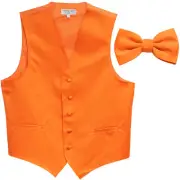 New Polyester Formal Men's Tuxedo Vest Waistcoat & pretied bowtie solid orange