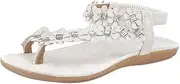 [Gaorui] Women's Beach Bohemia Sandals Slingback Ankle Strap Slingback Rhinestone Flower Flats Thong Slipper 5 B(M) US White1
