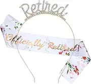 [oruola] Retirement Tiara and Sash Set - Elegant Gold Retirement Tiara & Retired Crown Headband and Sash for Women's Happy Retired Party Decorations