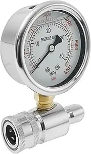 Pressure Washer Gauge 6000PSI Stainless Steel Double Scale Power Washer Gauge with 3/8 Inch Quick Connect for Car(1pc)