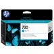 HP No.730 130毫升 原廠青藍色墨水匣 (P2V62A) 適用 HP DesignJet Printer(1VD87A/W6B55A/1VD88A/W6B56A)